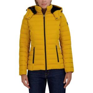 Nautica Women’s Stretch Puffer Jacket –detachable Faux Fur Hood Midweight Water-resistant Coat(Yellow)