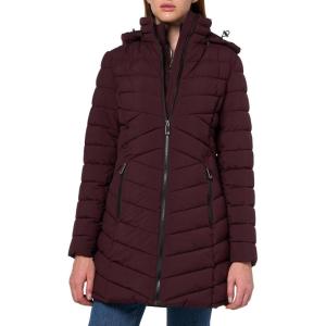 Nautica Women’s Stretch Puffer Jacket –winter Coat With Interior Bib, Hood & Reinforced Nylon Lining(Chianti)