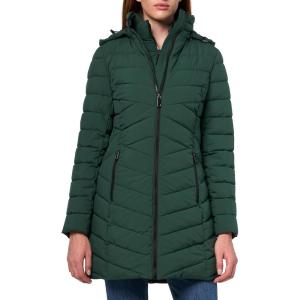 Nautica Women’s Stretch Puffer Jacket –winter Coat With Interior Bib, Hood & Reinforced Nylon Lining(Verde)