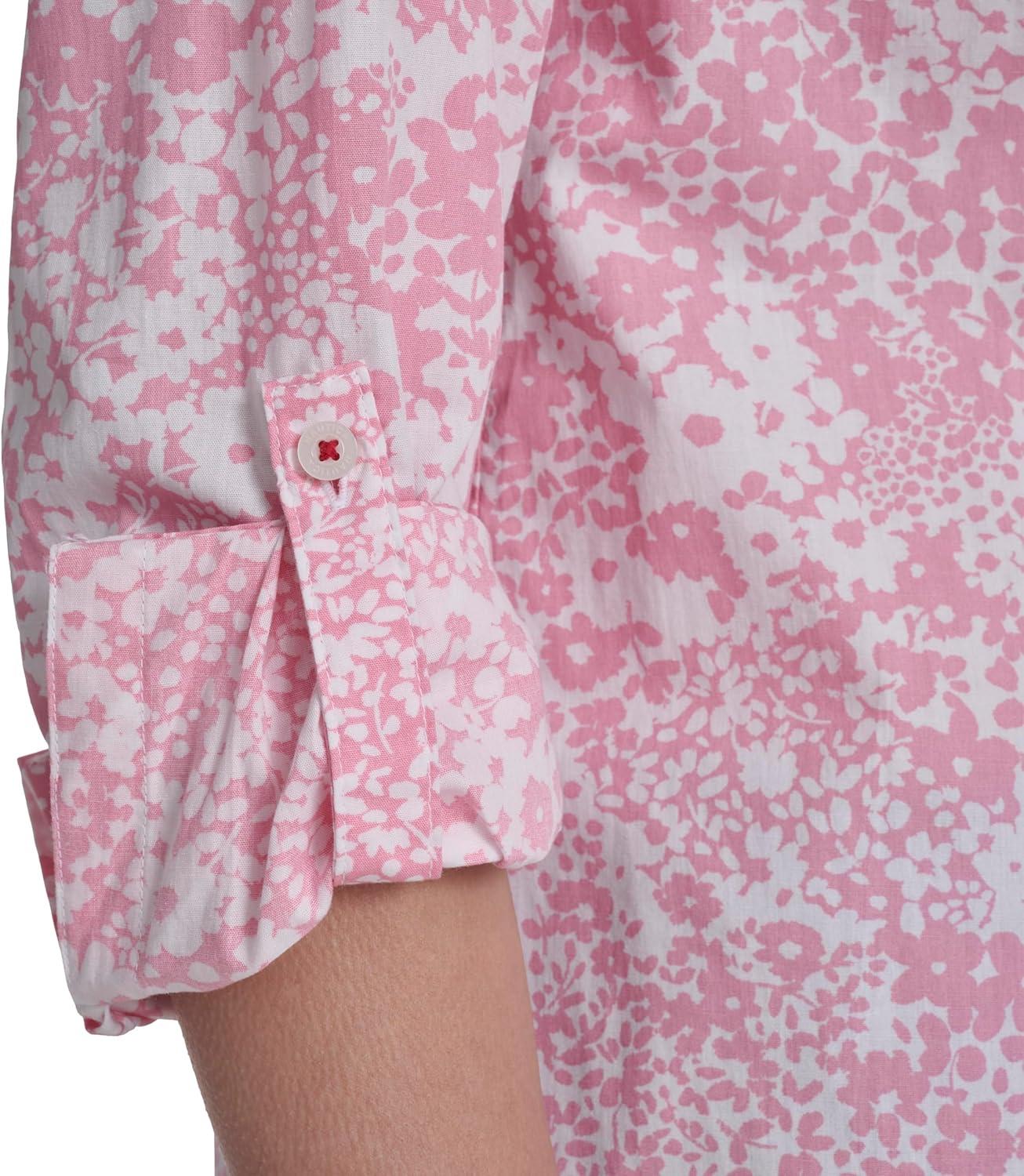 imageNautica Womens Button Front Long Sleeve Roll Tab ShirtEnglish Rose Multi