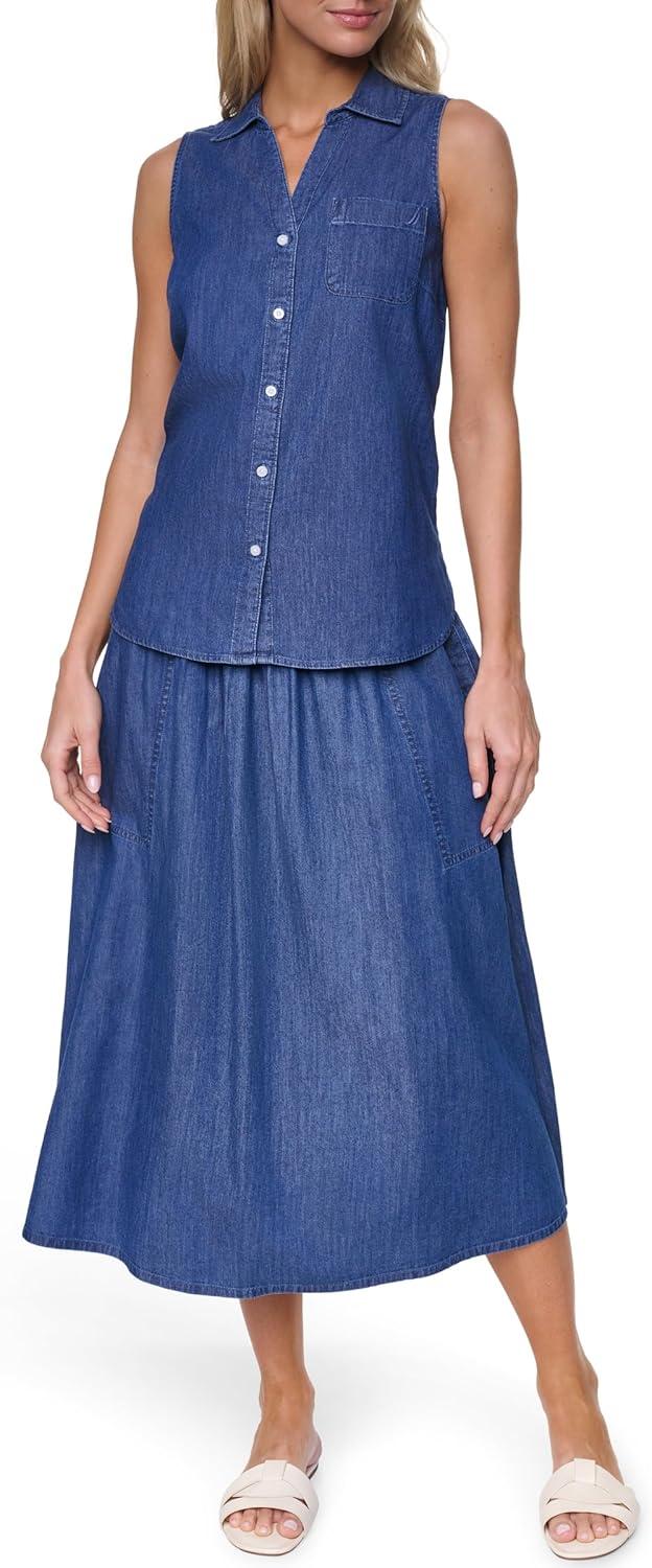 imageNautica Womens Button Front Long Sleeve Roll Tab ShirtMedium Azure