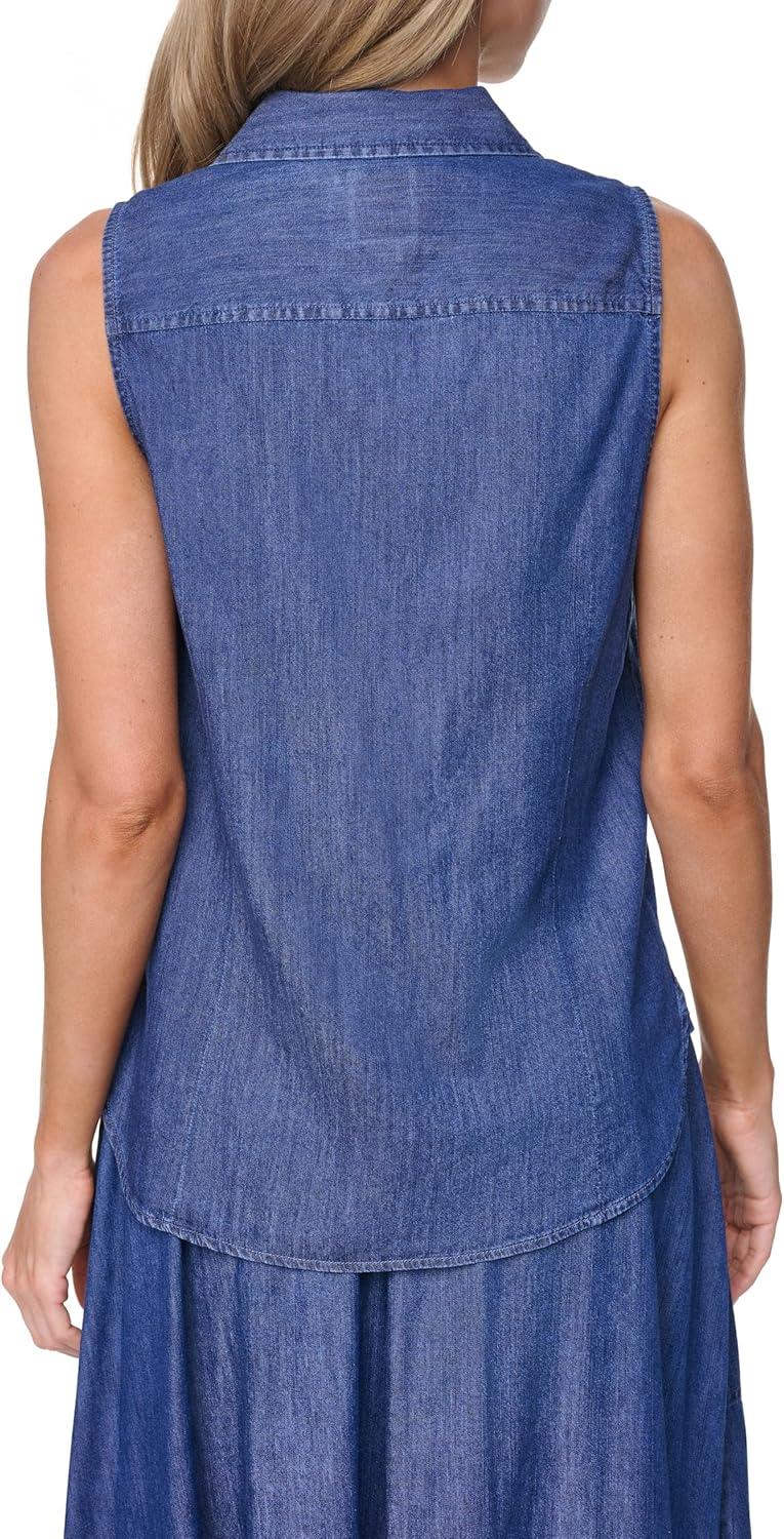 imageNautica Womens Button Front Long Sleeve Roll Tab ShirtMedium Azure