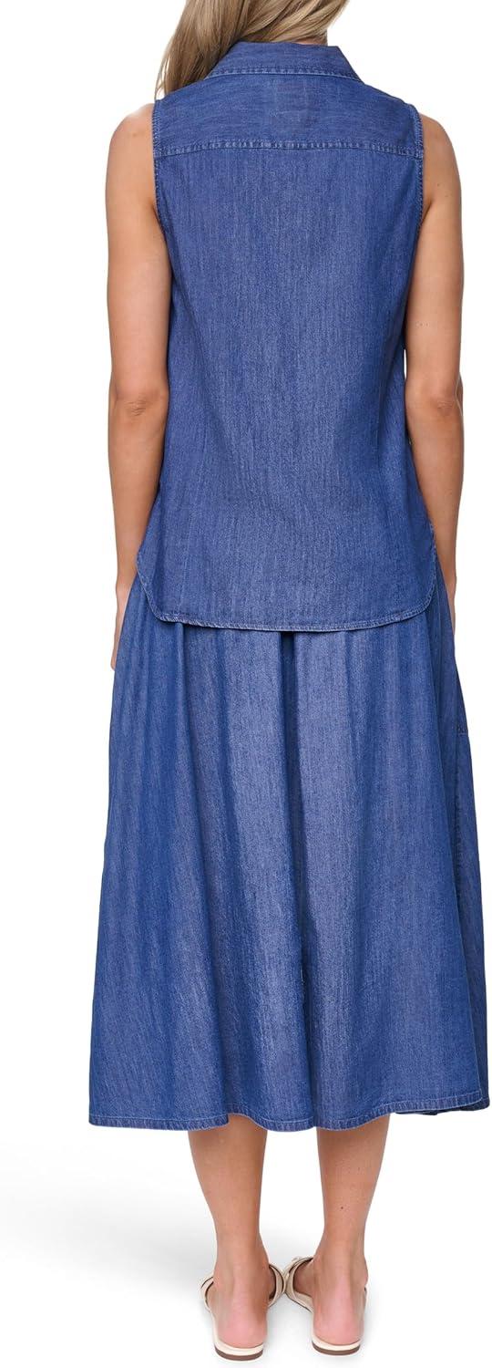 imageNautica Womens Button Front Long Sleeve Roll Tab ShirtMedium Azure