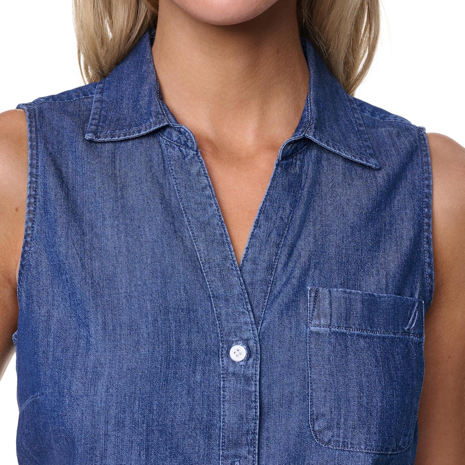 imageNautica Womens Button Front Long Sleeve Roll Tab ShirtMedium Azure