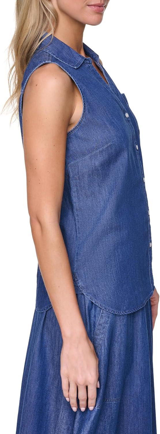 imageNautica Womens Button Front Long Sleeve Roll Tab ShirtMedium Azure
