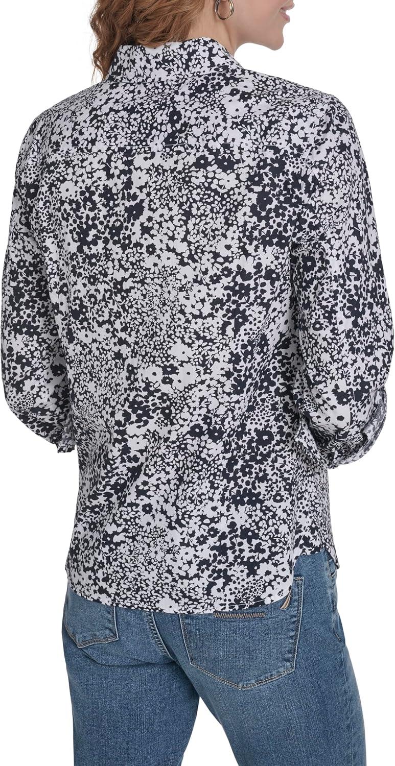 imageNautica Womens Button Front Long Sleeve Roll Tab ShirtNight Sky Bright White