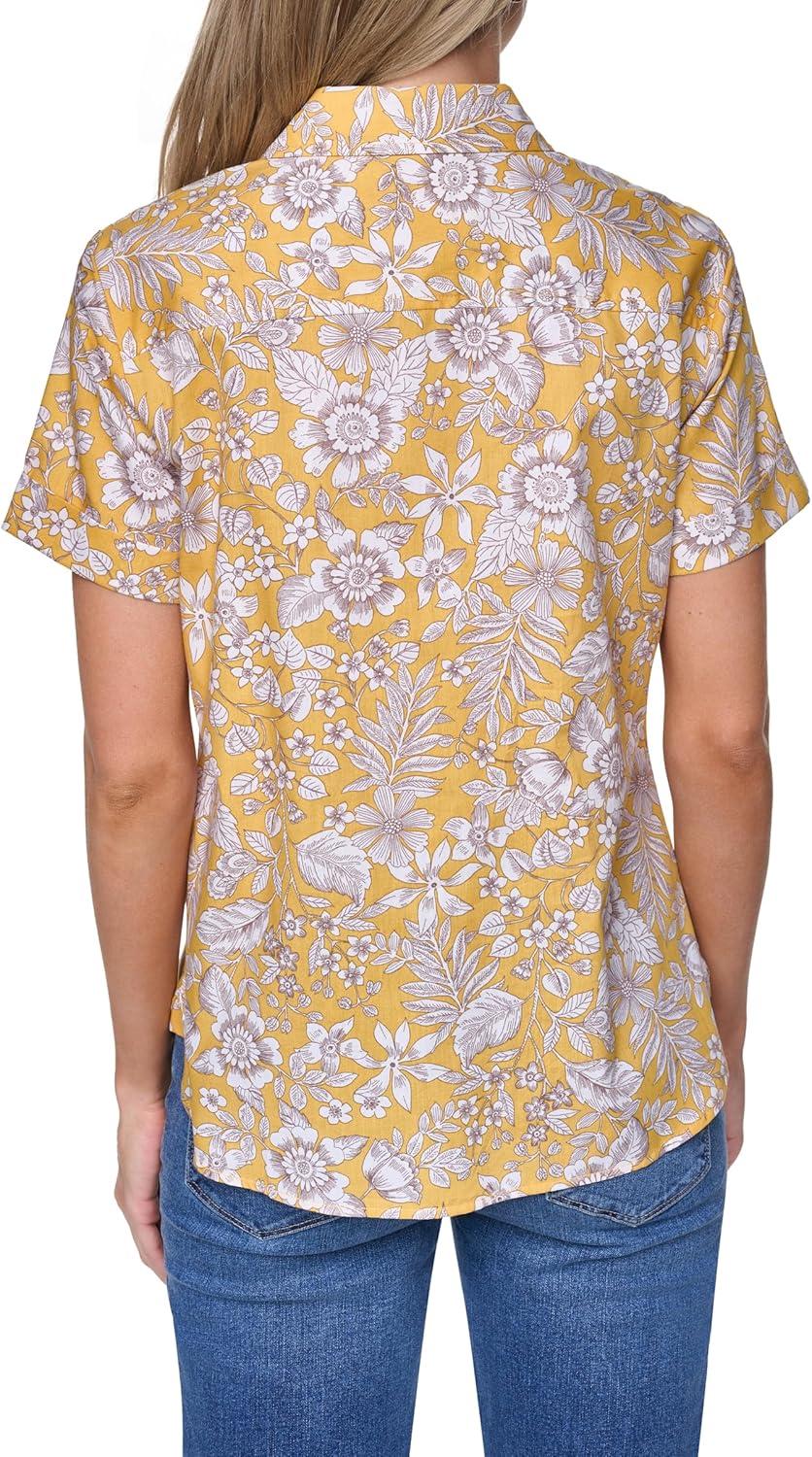 imageNautica Womens Button Front Short Sleeve Camp ShirtDeep Maize Multi