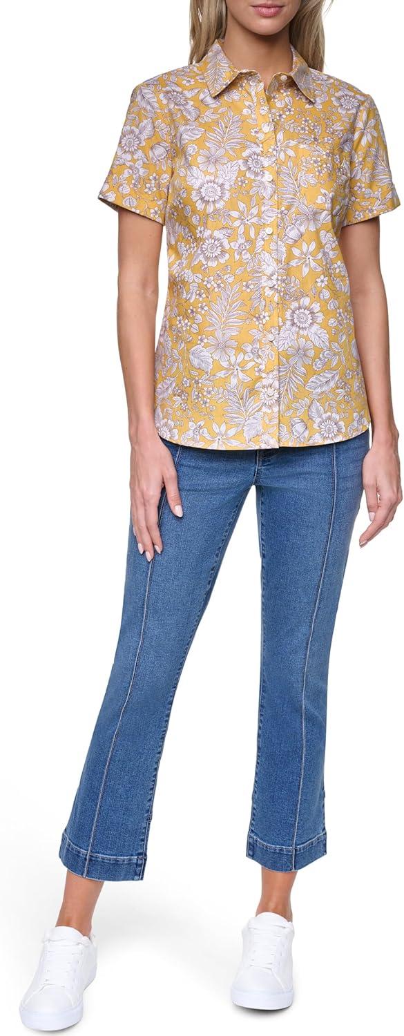 imageNautica Womens Button Front Short Sleeve Camp ShirtDeep Maize Multi