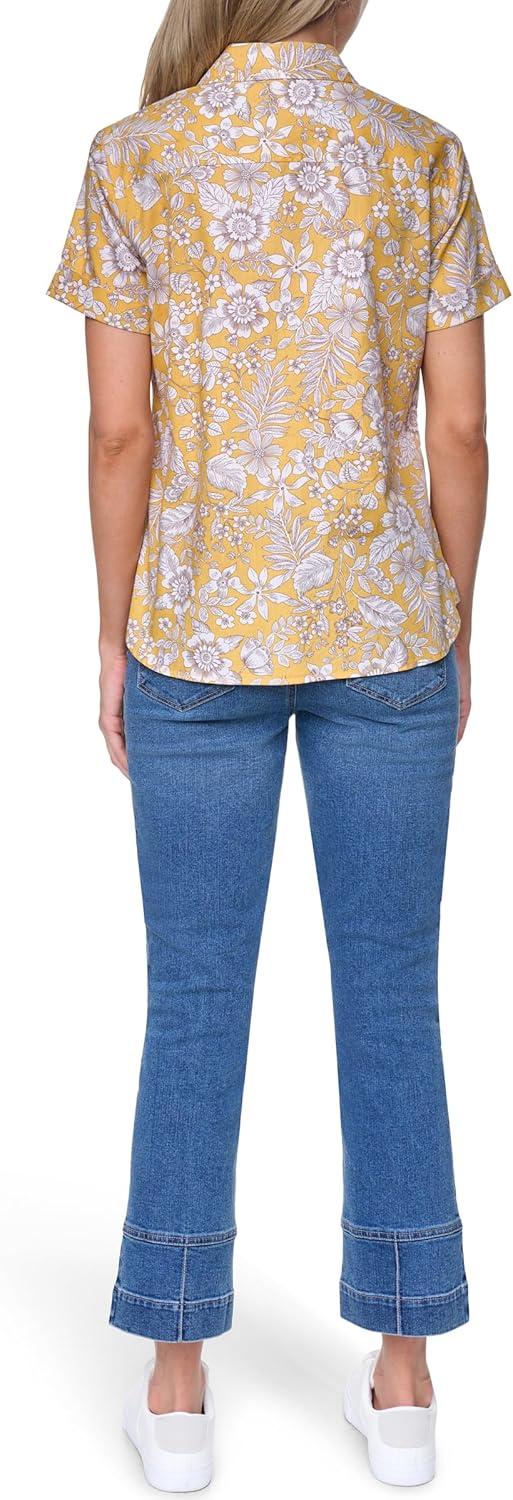 imageNautica Womens Button Front Short Sleeve Camp ShirtDeep Maize Multi