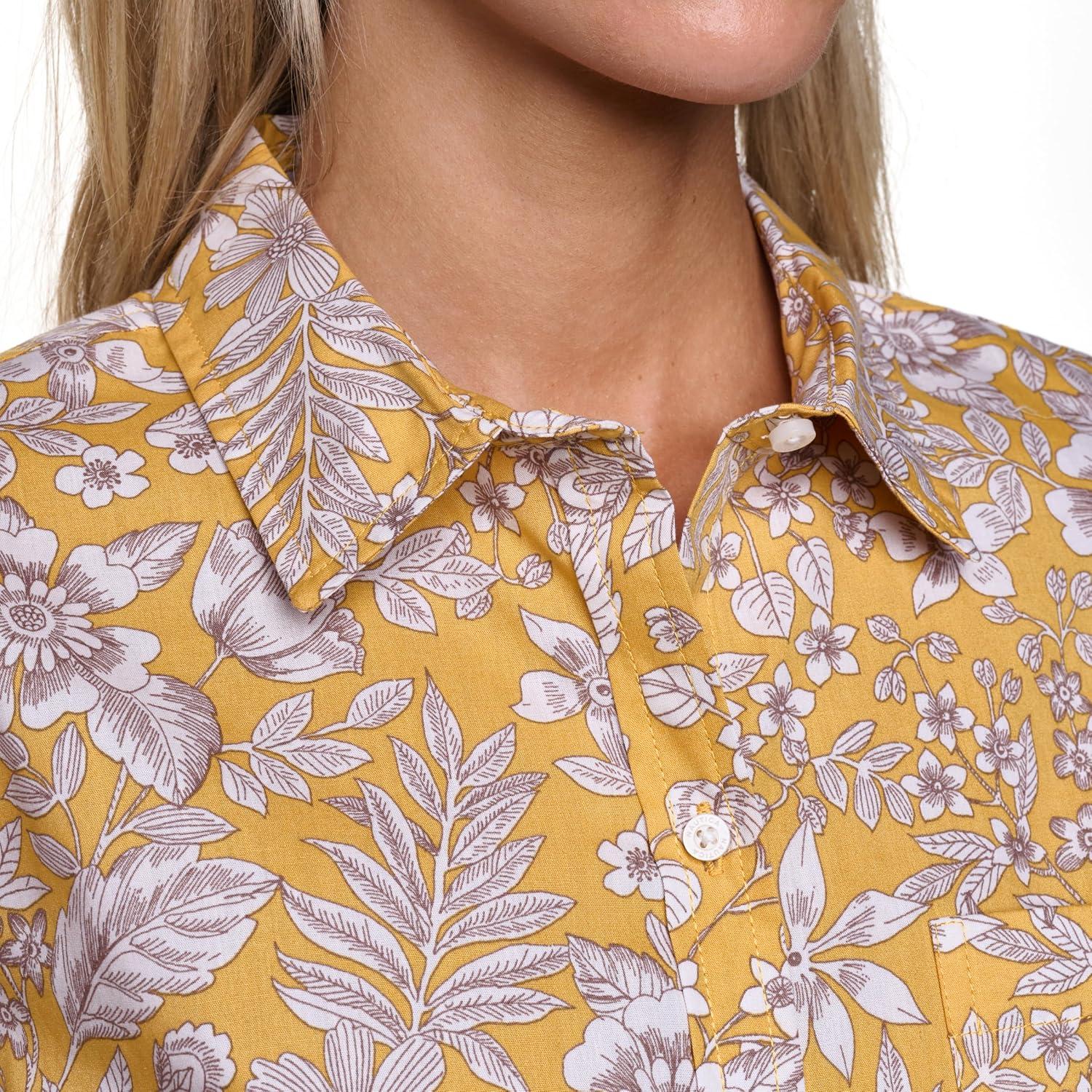 imageNautica Womens Button Front Short Sleeve Camp ShirtDeep Maize Multi