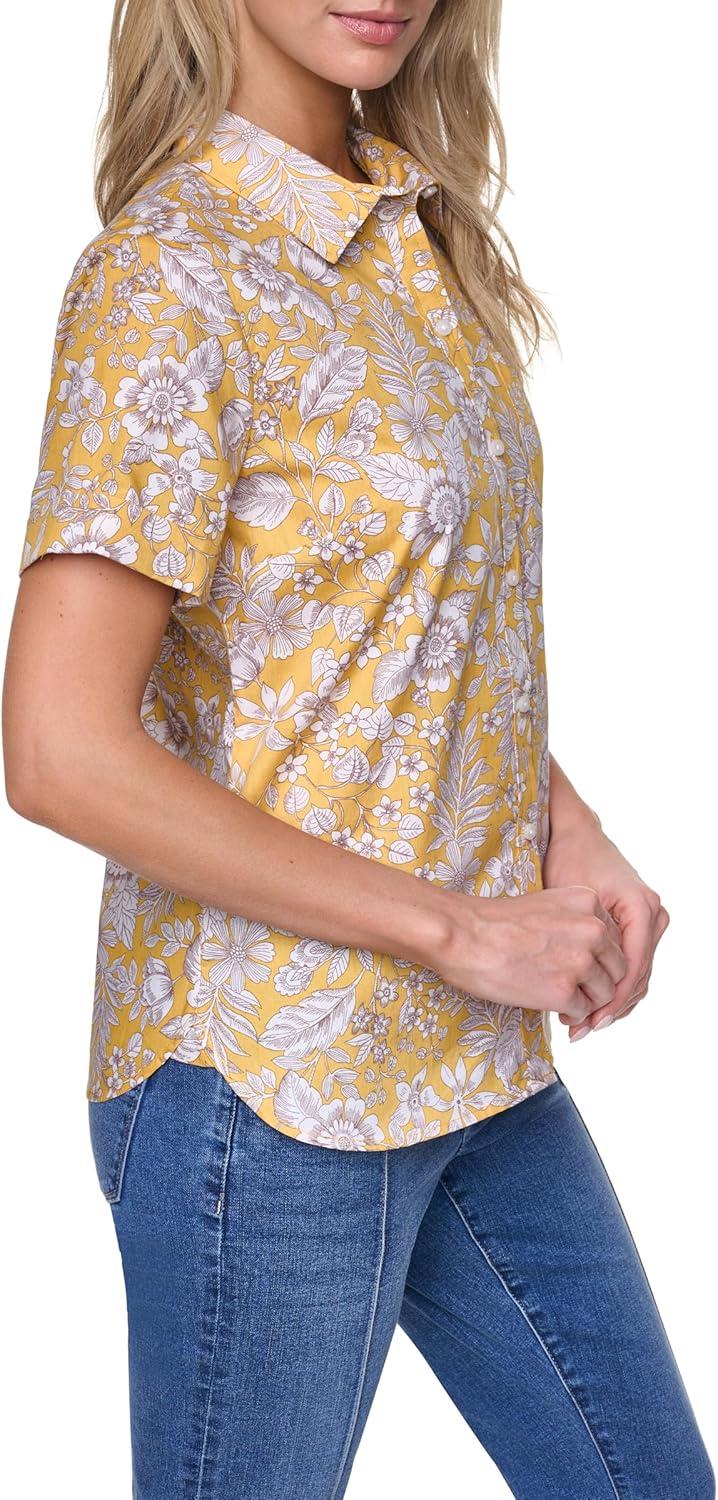imageNautica Womens Button Front Short Sleeve Camp ShirtDeep Maize Multi
