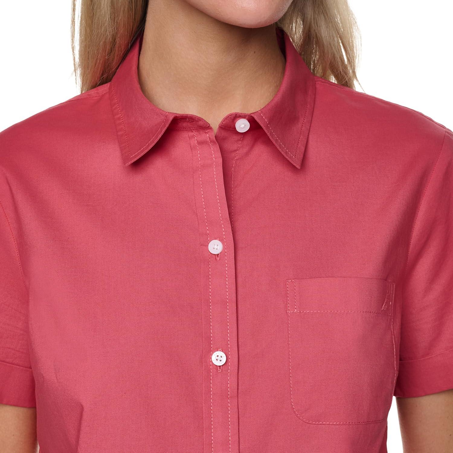 imageNautica Womens Button Front Short Sleeve Camp ShirtMineral Red