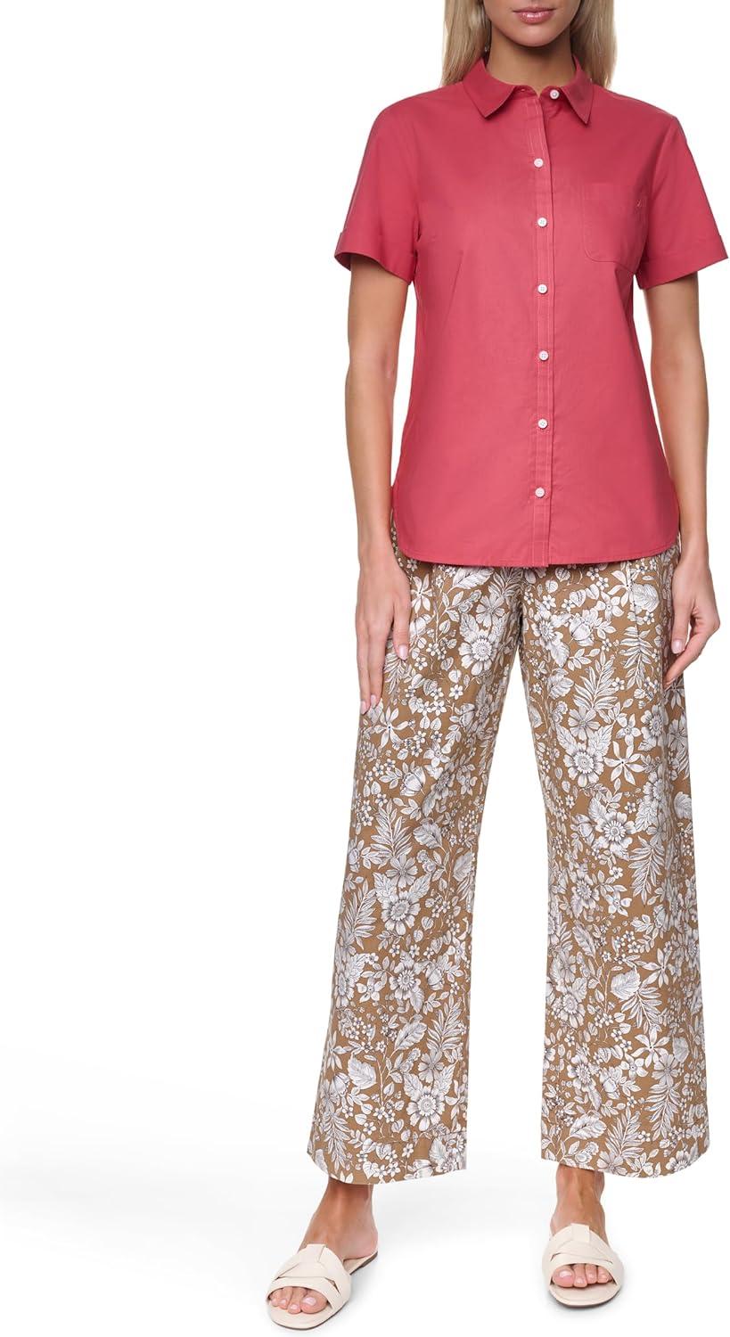 imageNautica Womens Button Front Short Sleeve Camp ShirtMineral Red