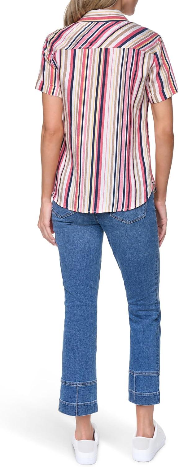 imageNautica Womens Button Front Short Sleeve Camp ShirtMineral Red Multi