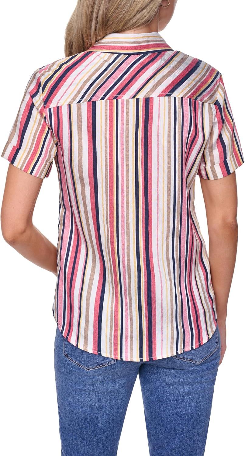 imageNautica Womens Button Front Short Sleeve Camp ShirtMineral Red Multi
