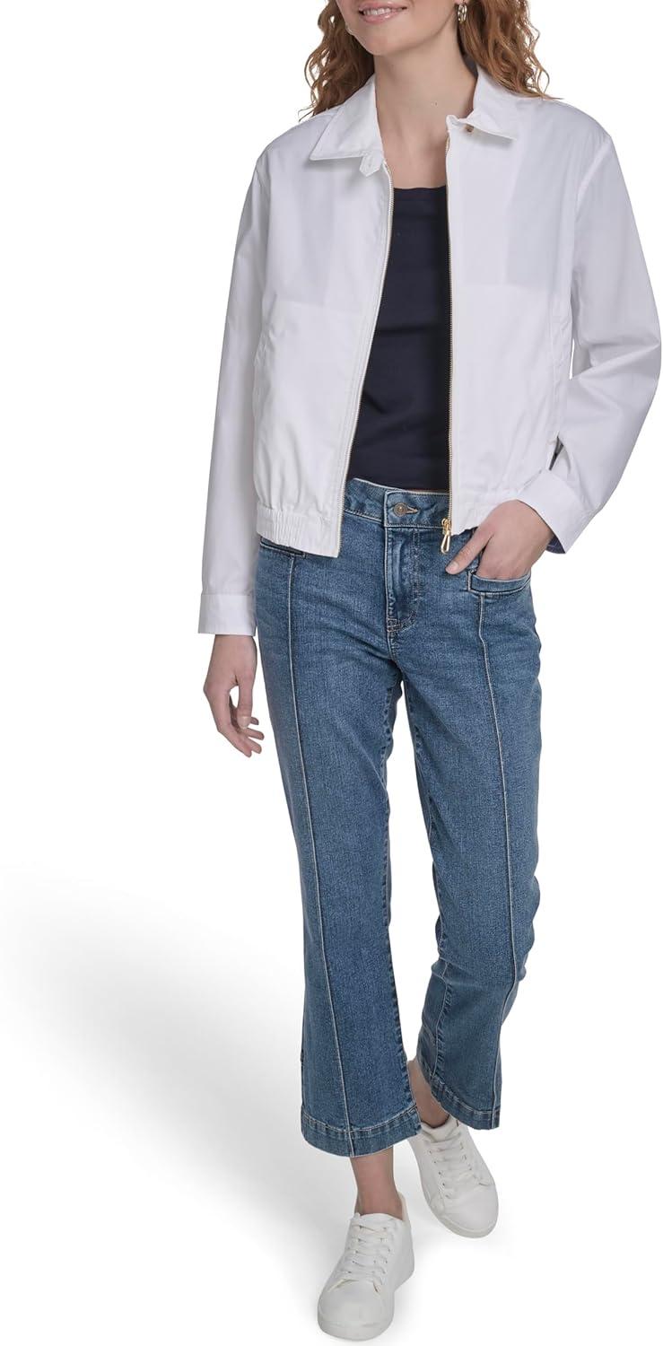 imageNautica Womens Long Sleeve Cotton Collared Zip Front JacketBright White