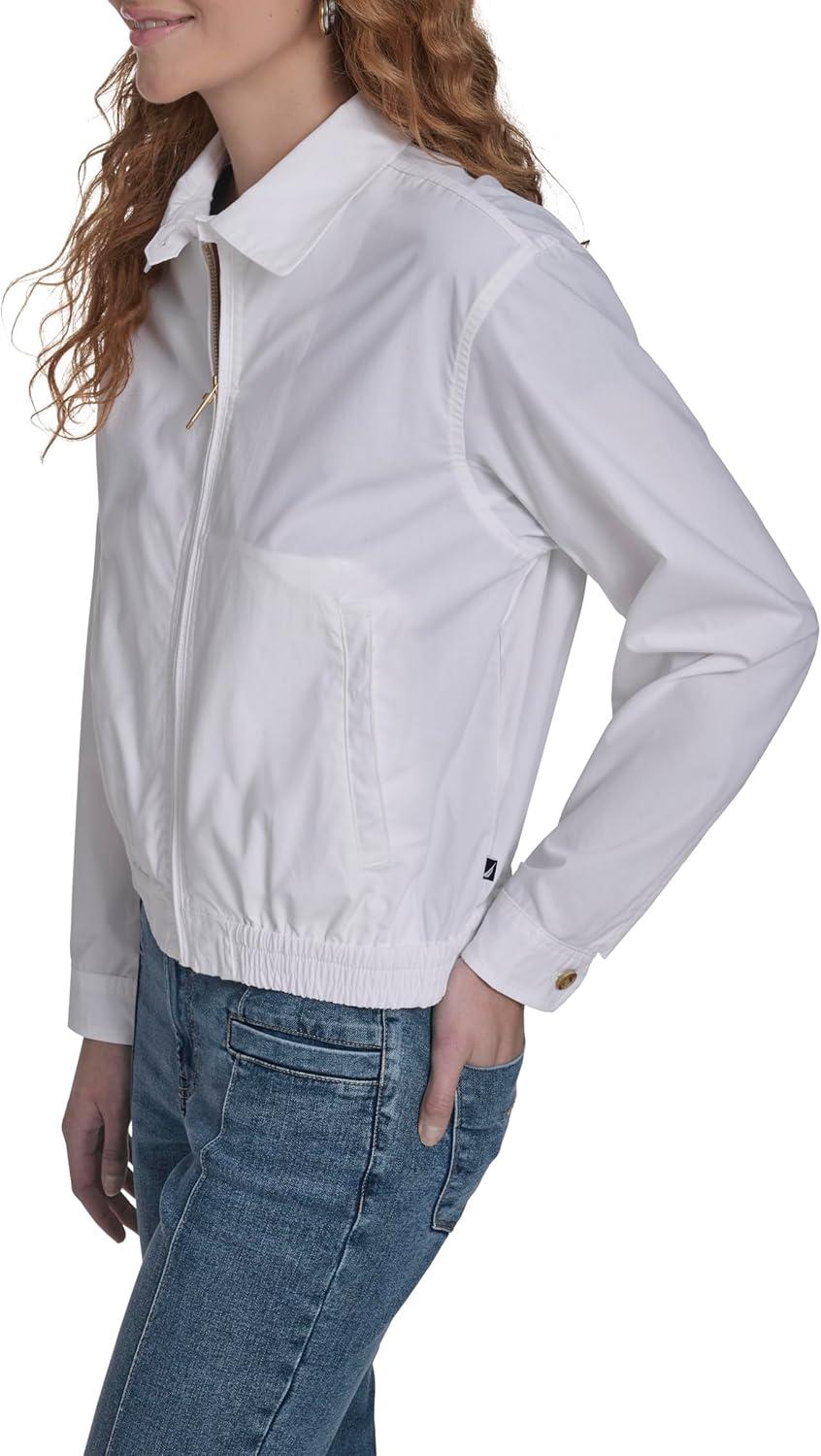 imageNautica Womens Long Sleeve Cotton Collared Zip Front JacketBright White