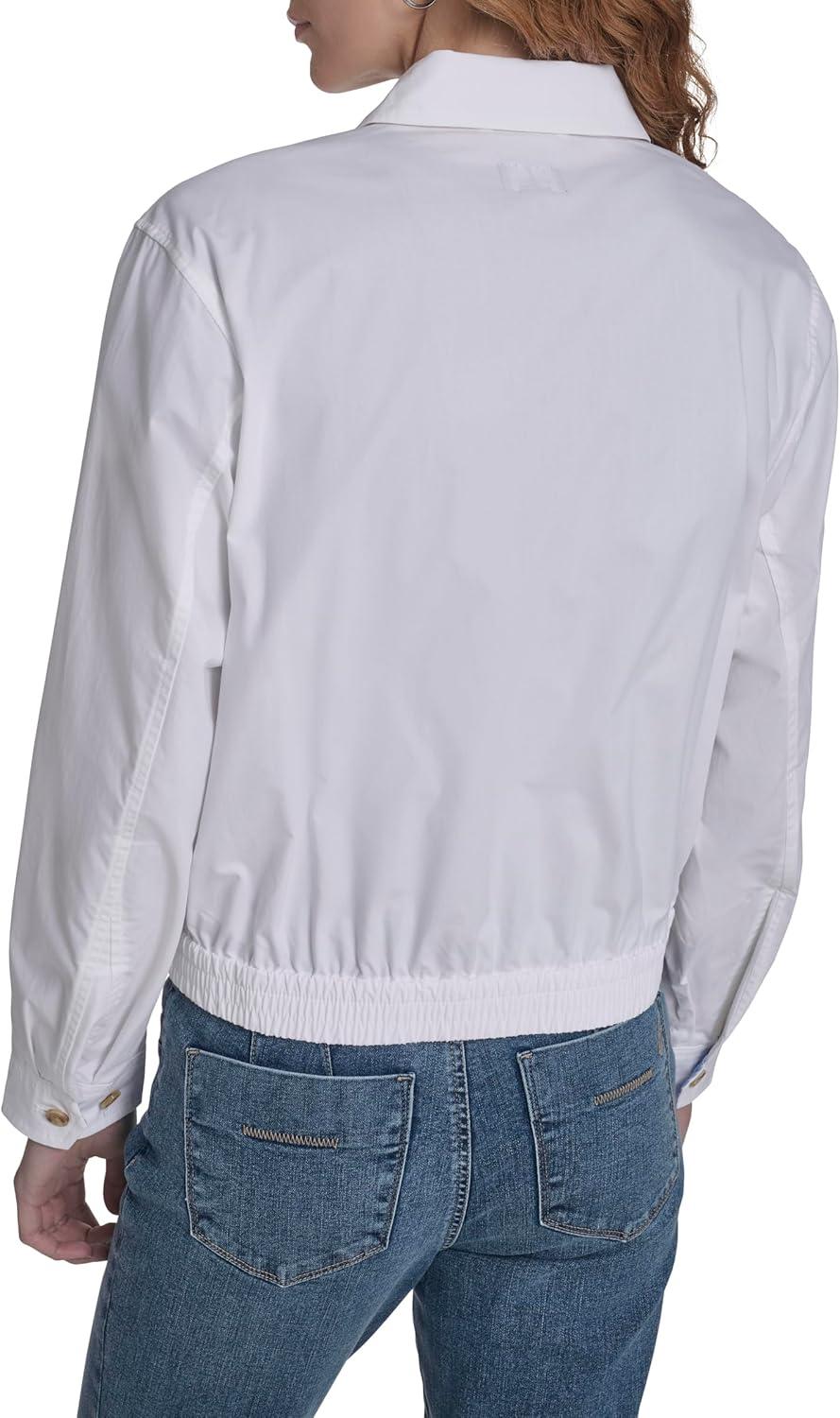 imageNautica Womens Long Sleeve Cotton Collared Zip Front JacketBright White