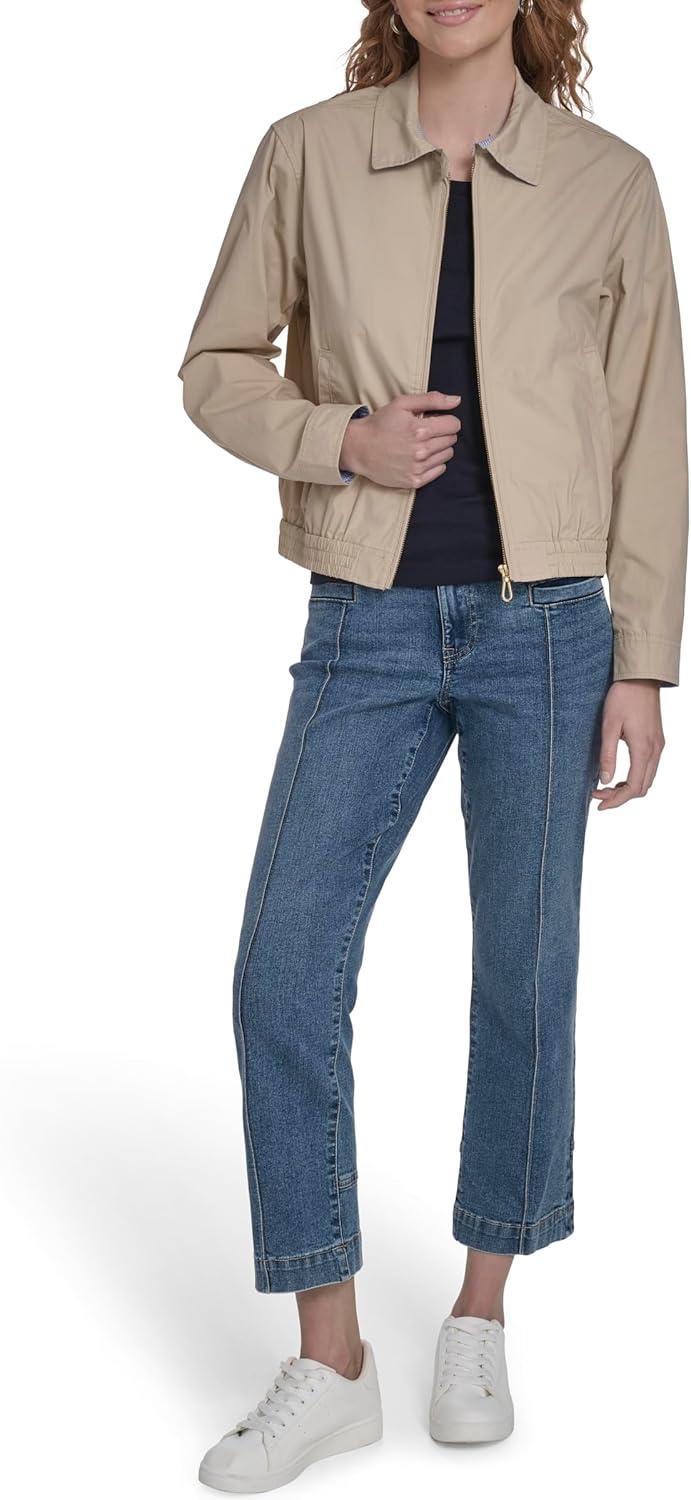 imageNautica Womens Long Sleeve Cotton Collared Zip Front JacketIrish Creme