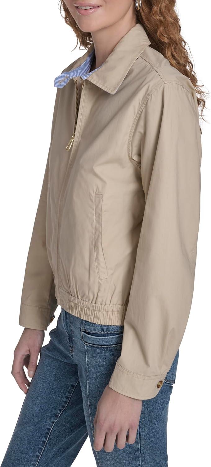 imageNautica Womens Long Sleeve Cotton Collared Zip Front JacketIrish Creme