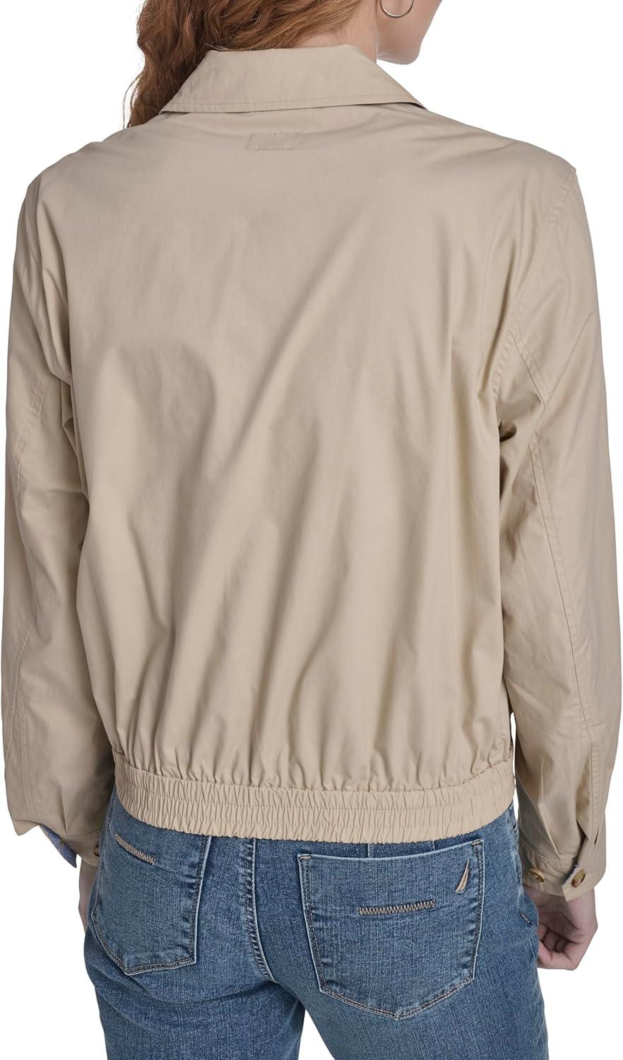 imageNautica Womens Long Sleeve Cotton Collared Zip Front JacketIrish Creme