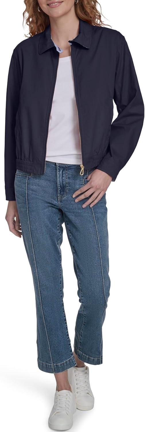 imageNautica Womens Long Sleeve Cotton Collared Zip Front JacketNight Sky