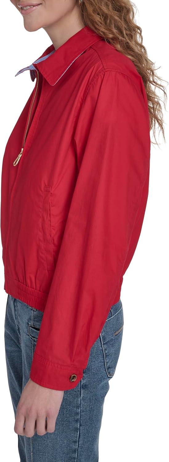 imageNautica Womens Long Sleeve Cotton Collared Zip Front JacketScarlet