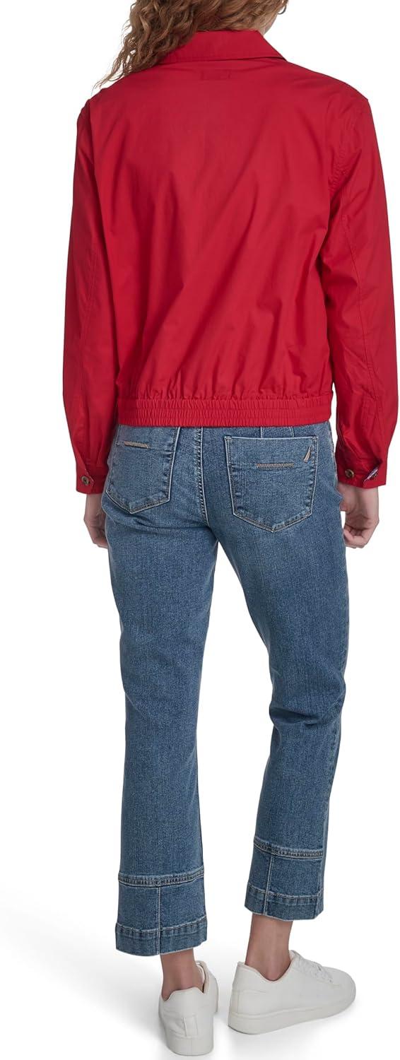 imageNautica Womens Long Sleeve Cotton Collared Zip Front JacketScarlet