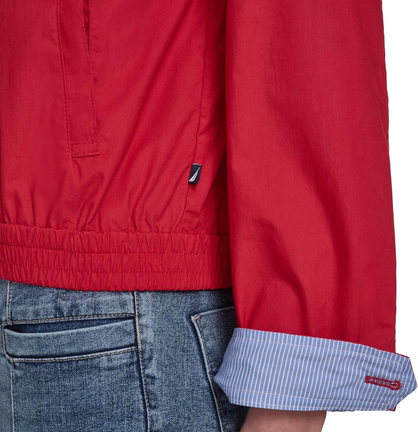 imageNautica Womens Long Sleeve Cotton Collared Zip Front JacketScarlet