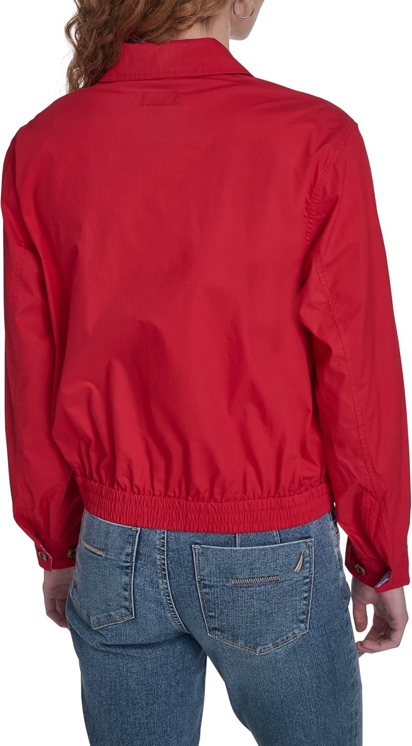 imageNautica Womens Long Sleeve Cotton Collared Zip Front JacketScarlet