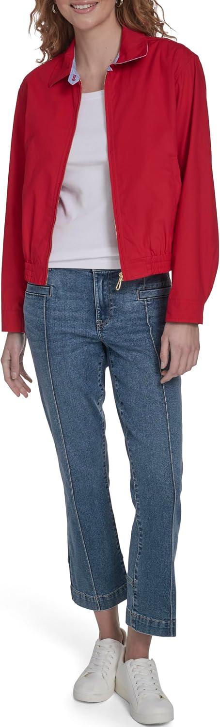 imageNautica Womens Long Sleeve Cotton Collared Zip Front JacketScarlet