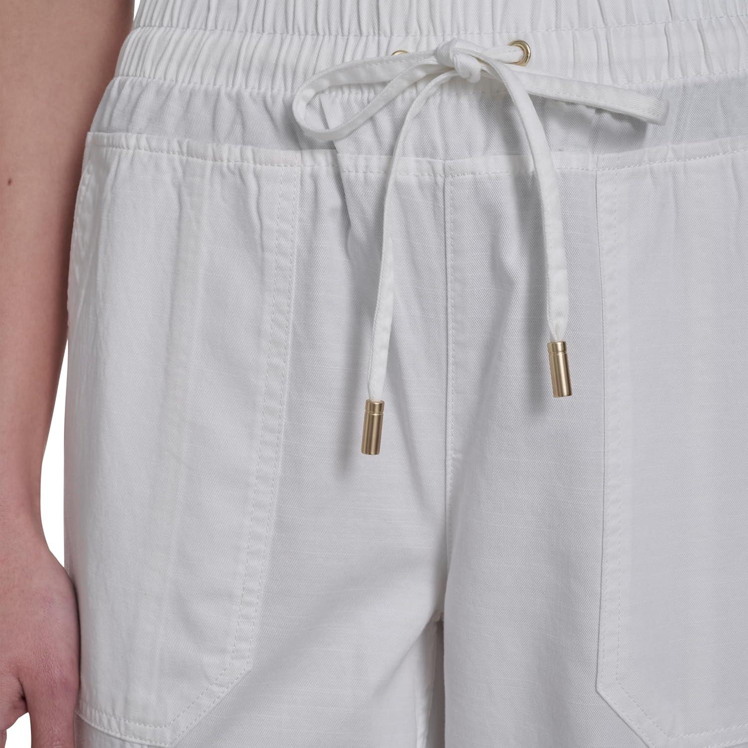 imageNautica Womens Pull on Cuffed Solid Ankle Length PantsBright White