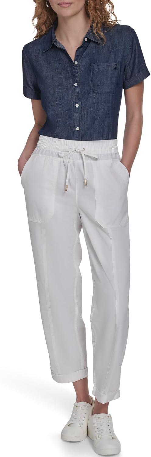 imageNautica Womens Pull on Cuffed Solid Ankle Length PantsBright White