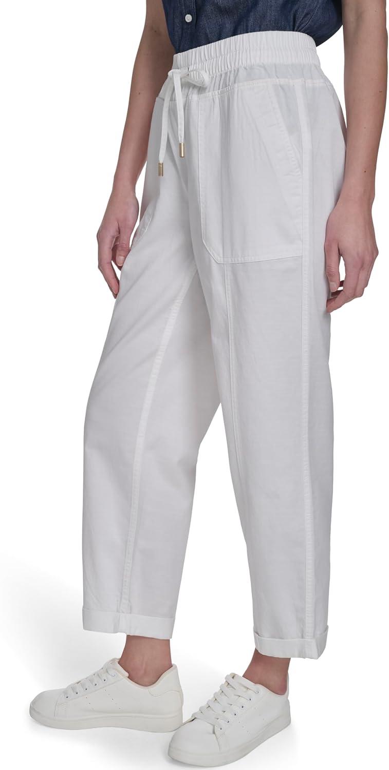 imageNautica Womens Pull on Cuffed Solid Ankle Length PantsBright White