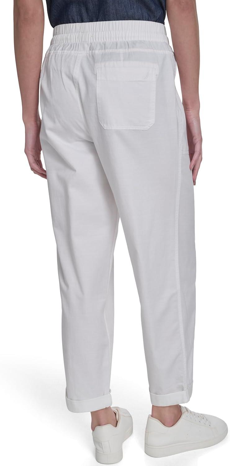 imageNautica Womens Pull on Cuffed Solid Ankle Length PantsBright White