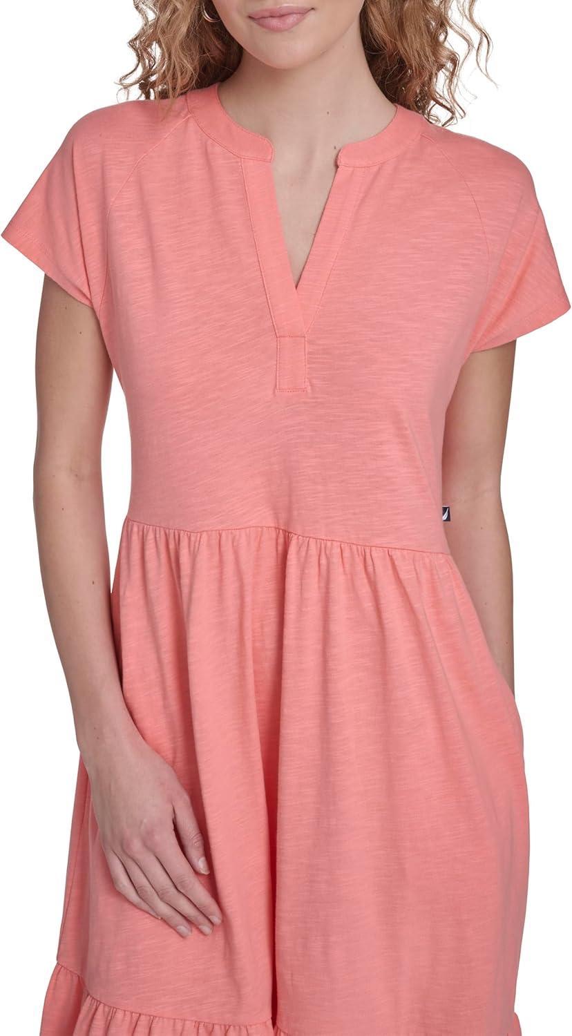 imageNautica Womens Short Sleeve Midi Tiered Solid DressBloom