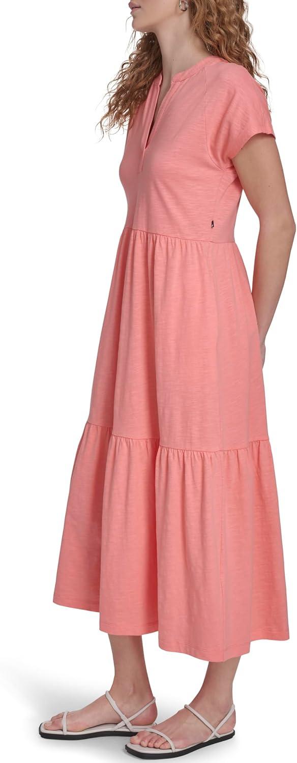 imageNautica Womens Short Sleeve Midi Tiered Solid DressBloom