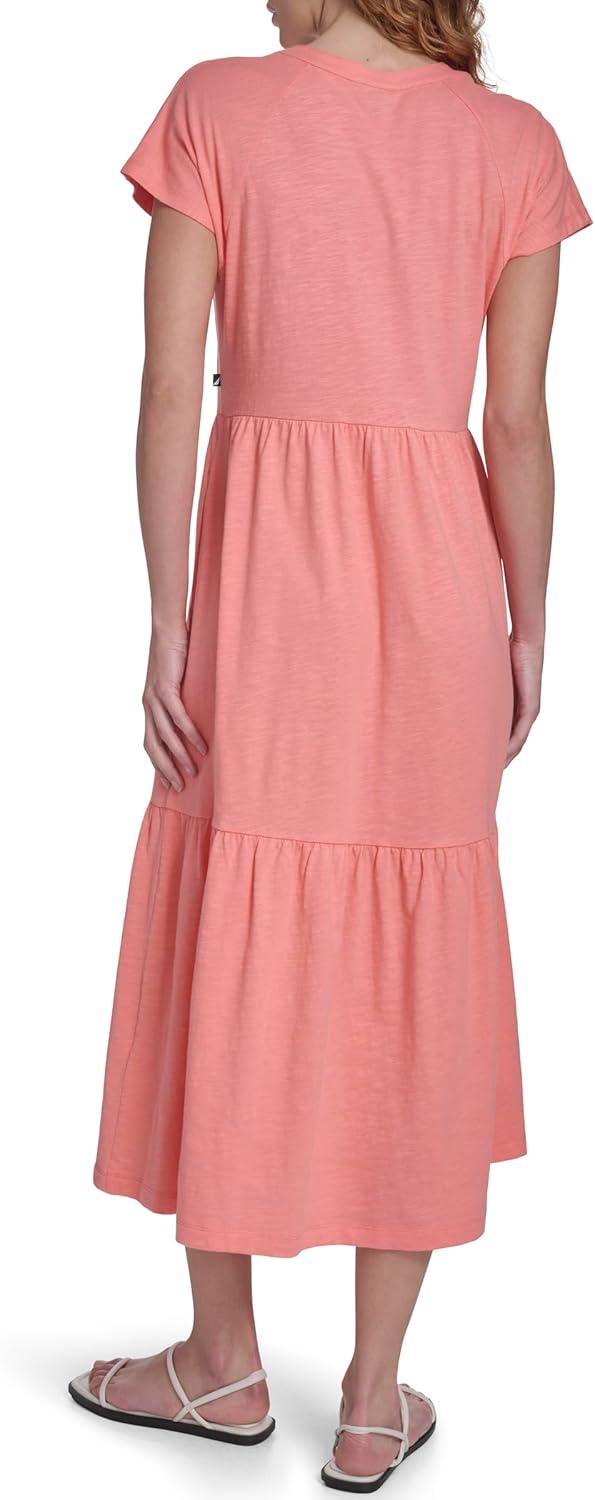 imageNautica Womens Short Sleeve Midi Tiered Solid DressBloom