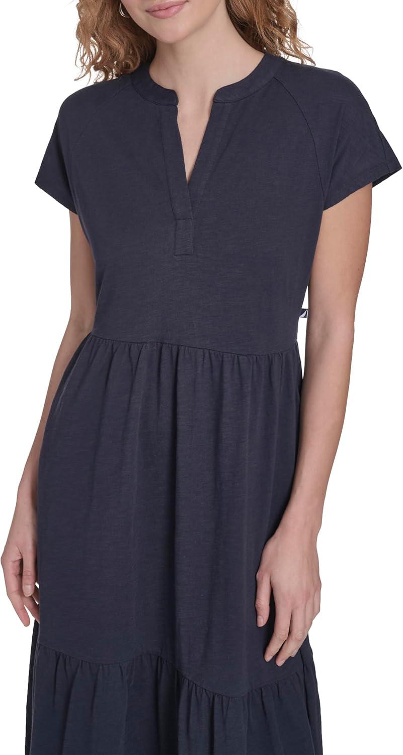 imageNautica Womens Short Sleeve Midi Tiered Solid DressNight Sky