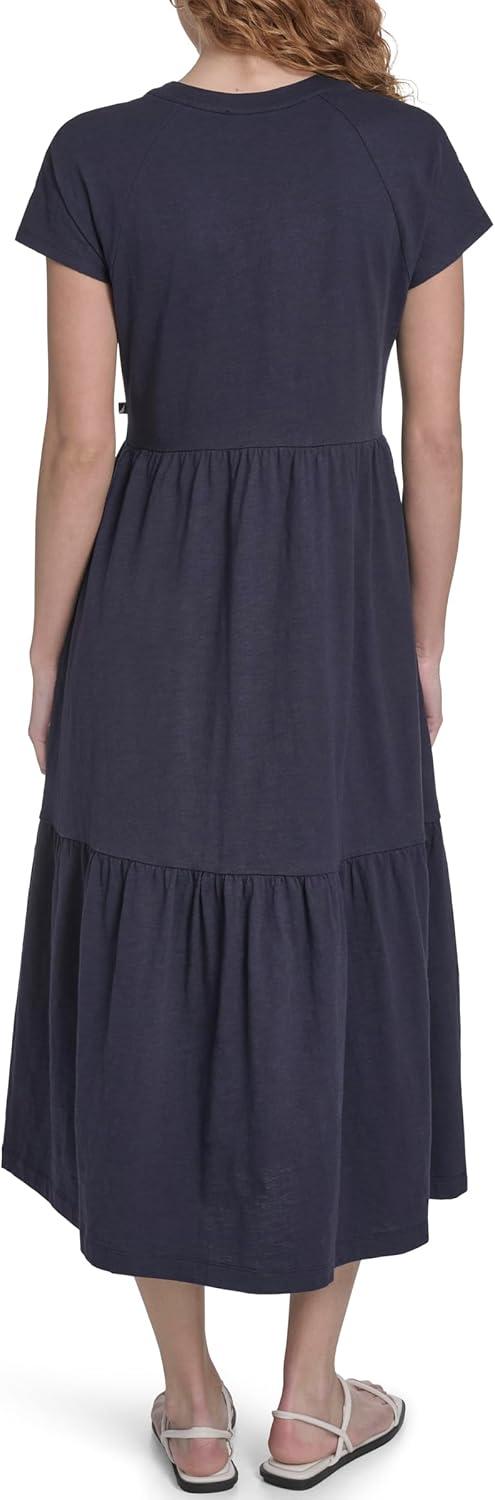 imageNautica Womens Short Sleeve Midi Tiered Solid DressNight Sky
