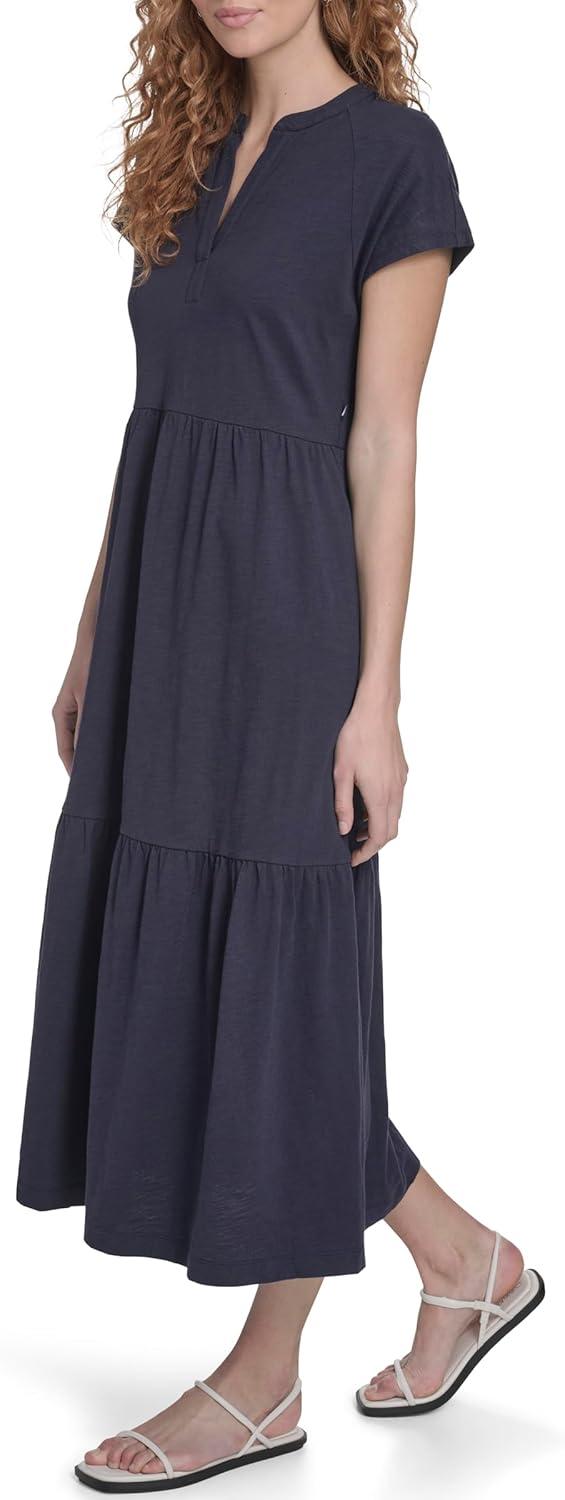 imageNautica Womens Short Sleeve Midi Tiered Solid DressNight Sky