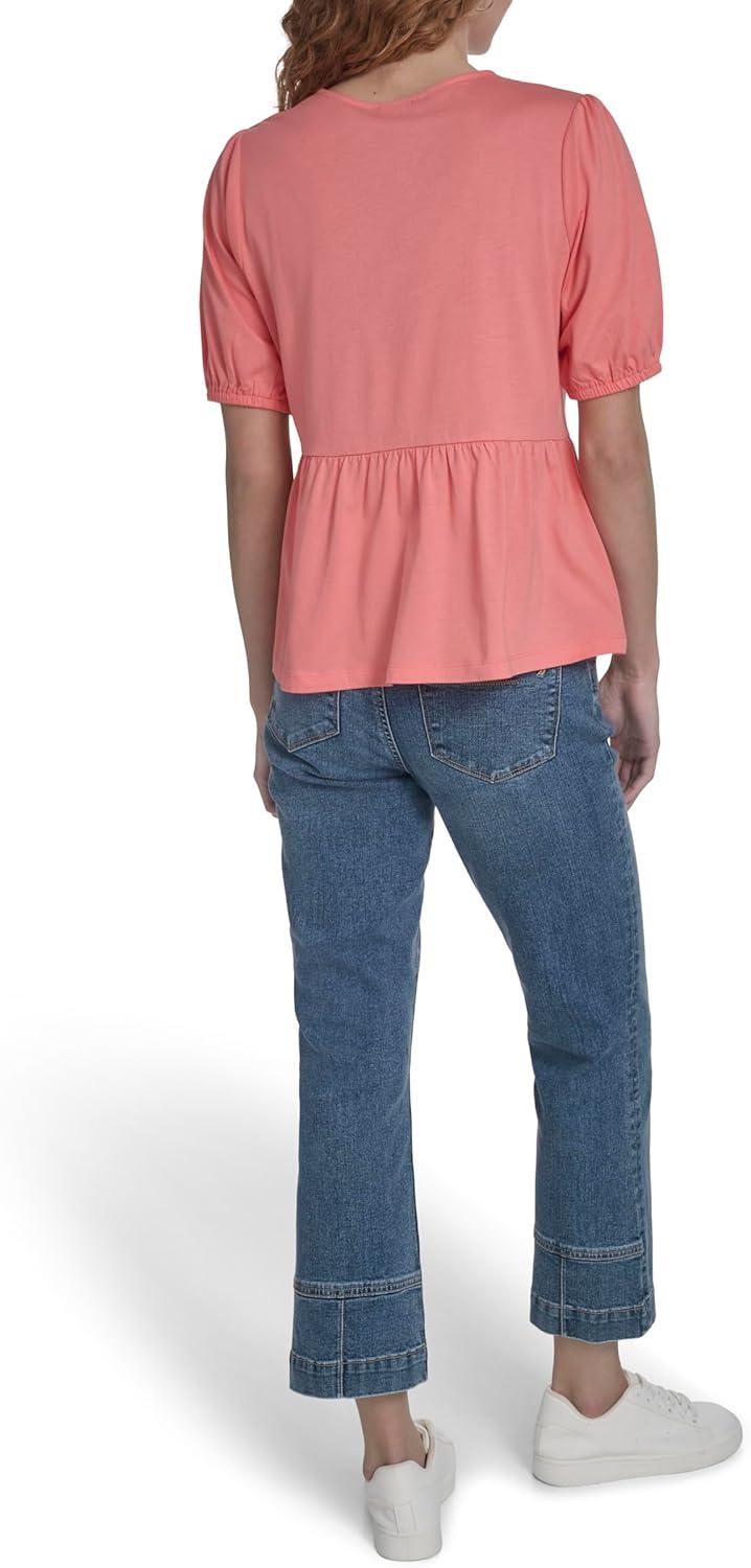 imageNautica Womens Short Sleeve Peplum Solid Bow Detail TopBloom