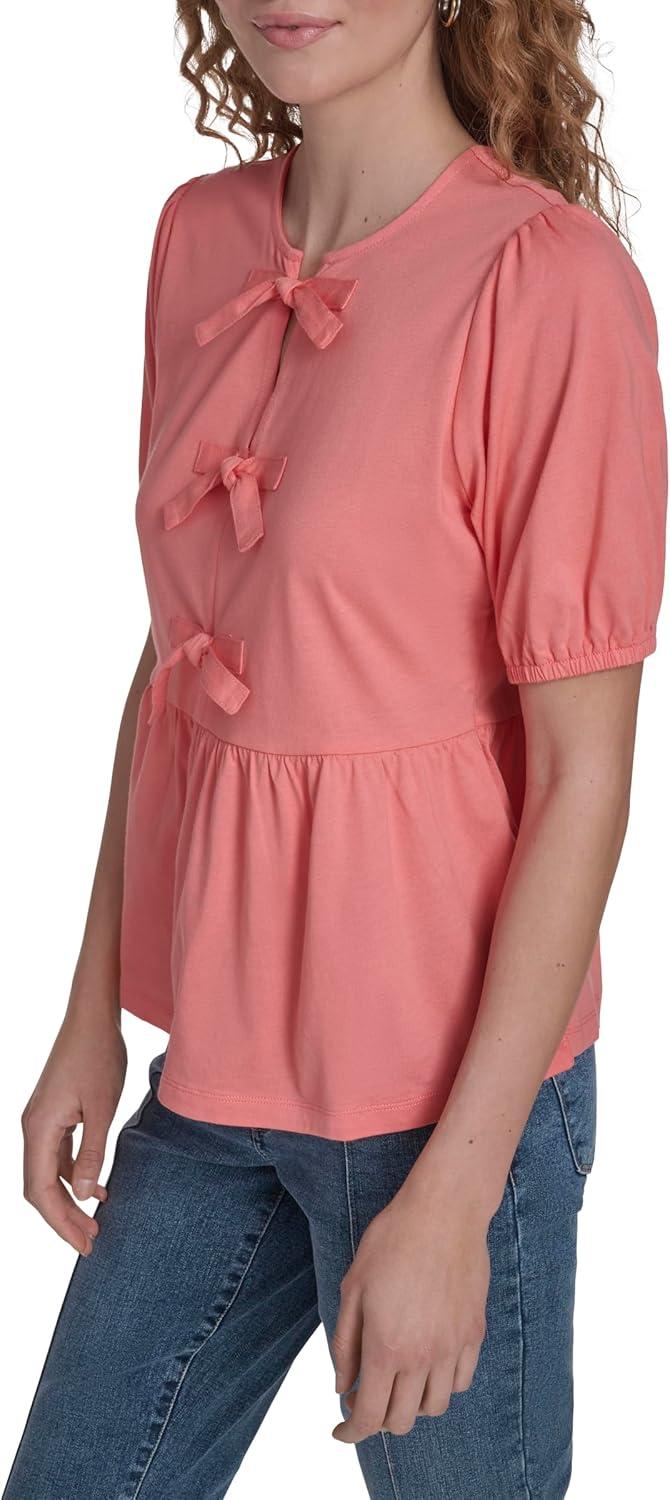 imageNautica Womens Short Sleeve Peplum Solid Bow Detail TopBloom
