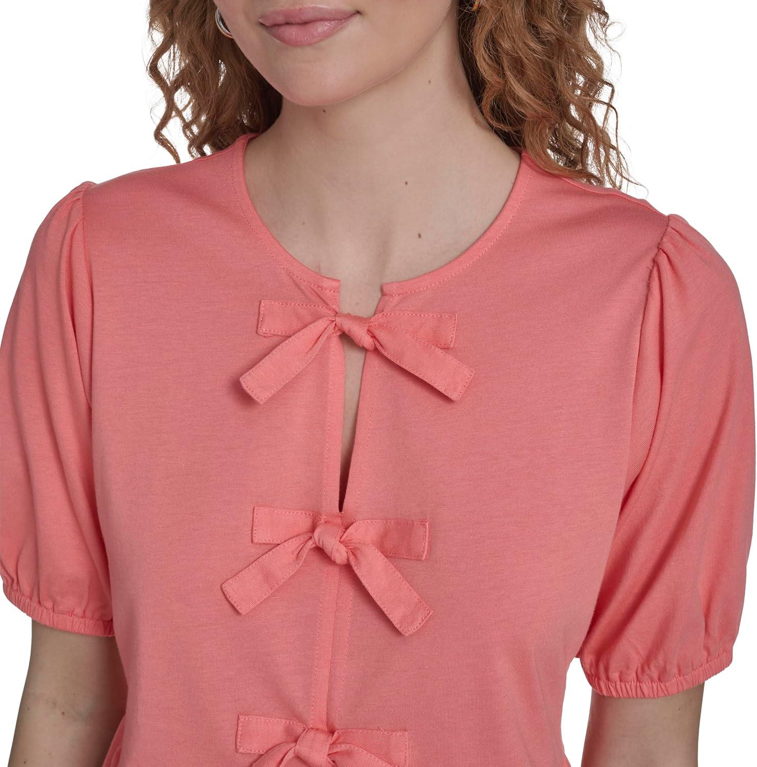 imageNautica Womens Short Sleeve Peplum Solid Bow Detail TopBloom