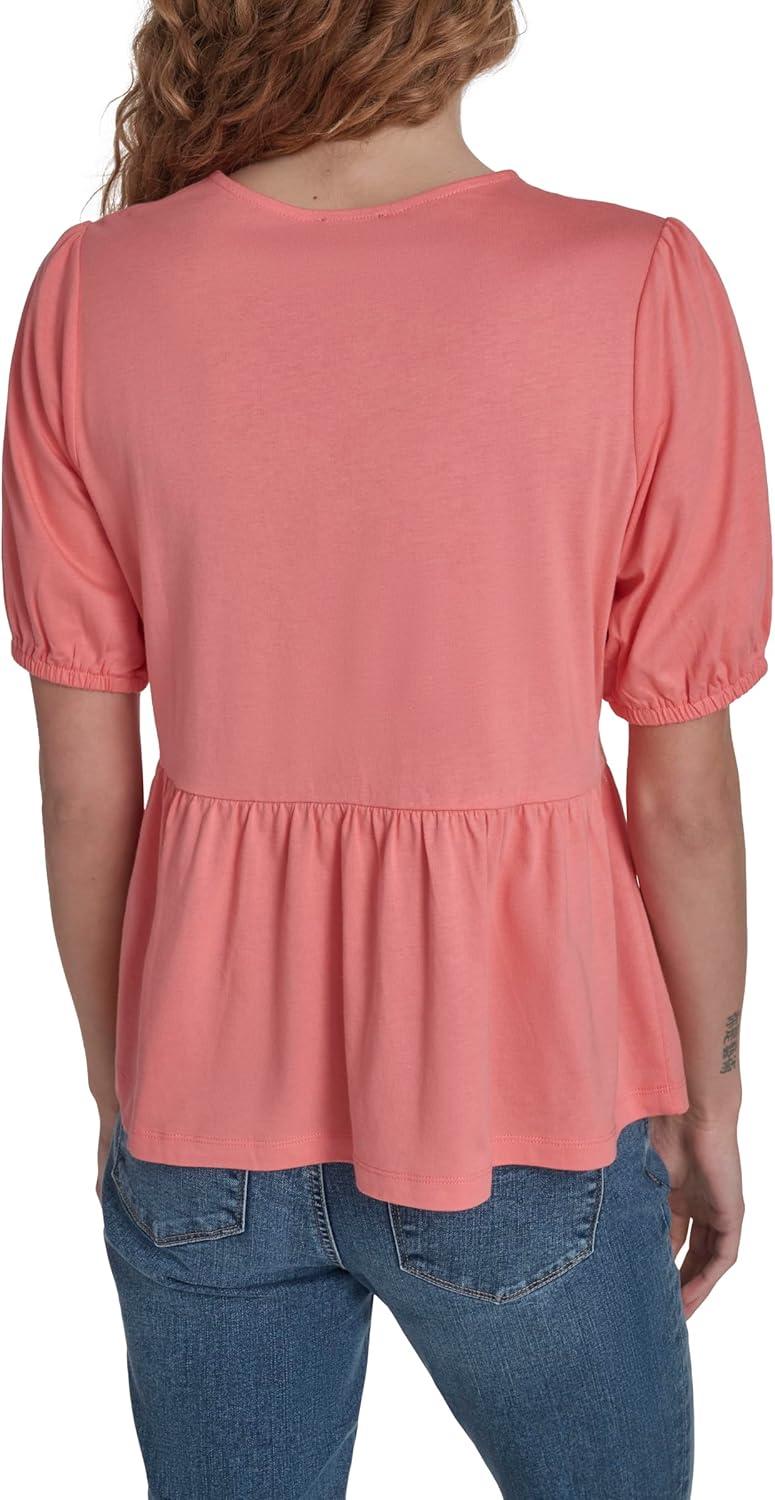 imageNautica Womens Short Sleeve Peplum Solid Bow Detail TopBloom