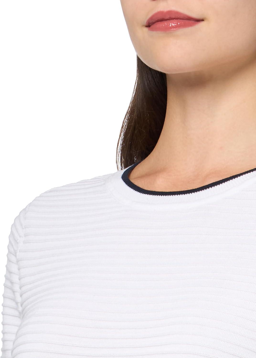 imageNautica Womens Short Sleeve Striped Pullover Sweater with TippingBright White Night Sky