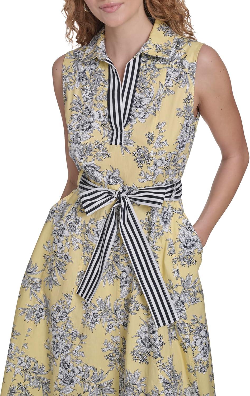 imageNautica Womens Sleeveless Shirtdress Belted Floral DressSunshine Bright Whtie