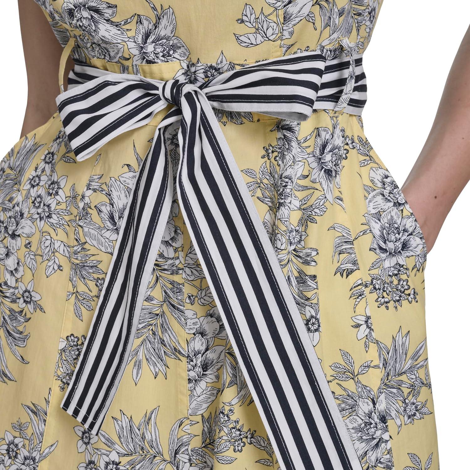 imageNautica Womens Sleeveless Shirtdress Belted Floral DressSunshine Bright Whtie