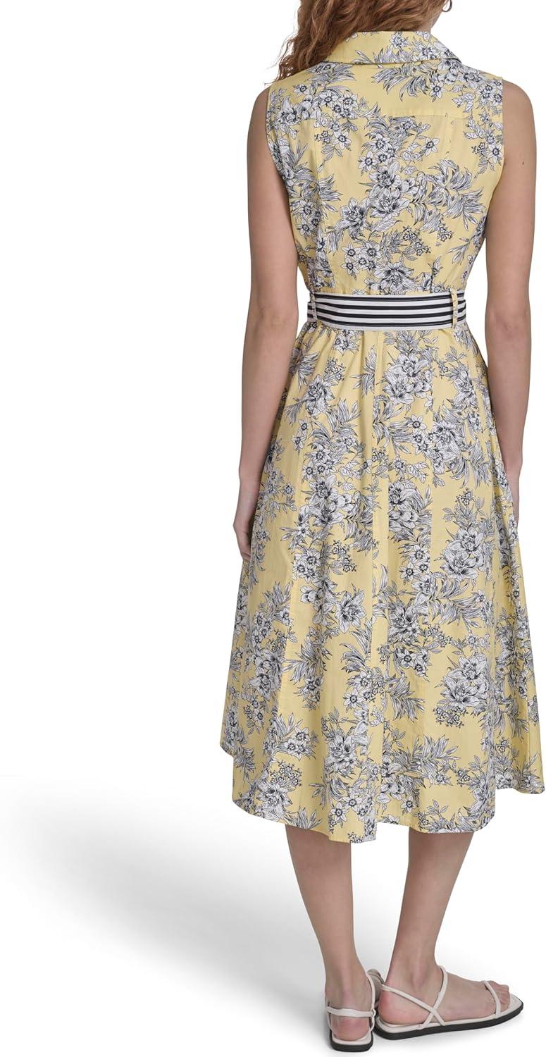imageNautica Womens Sleeveless Shirtdress Belted Floral DressSunshine Bright Whtie
