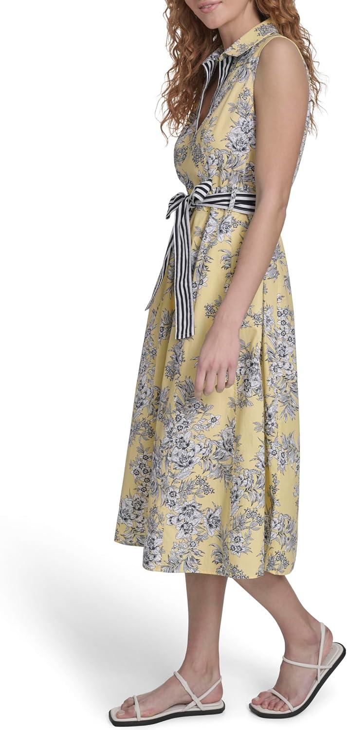 imageNautica Womens Sleeveless Shirtdress Belted Floral DressSunshine Bright Whtie